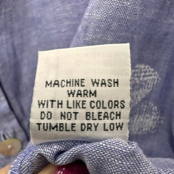 Habitat Clothes to Live In XS Linen Blend Blue Blouse Floral Button Up Coastal - Picture 9 of 10